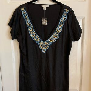 NWT Beaded Black V neck T-Shirt